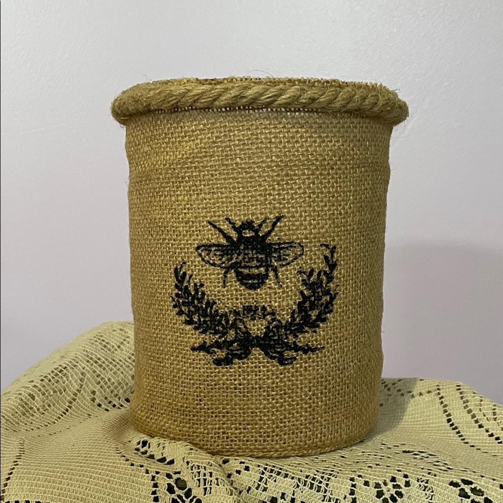 Rustic Burlap Bee Decorative Vase or round storage